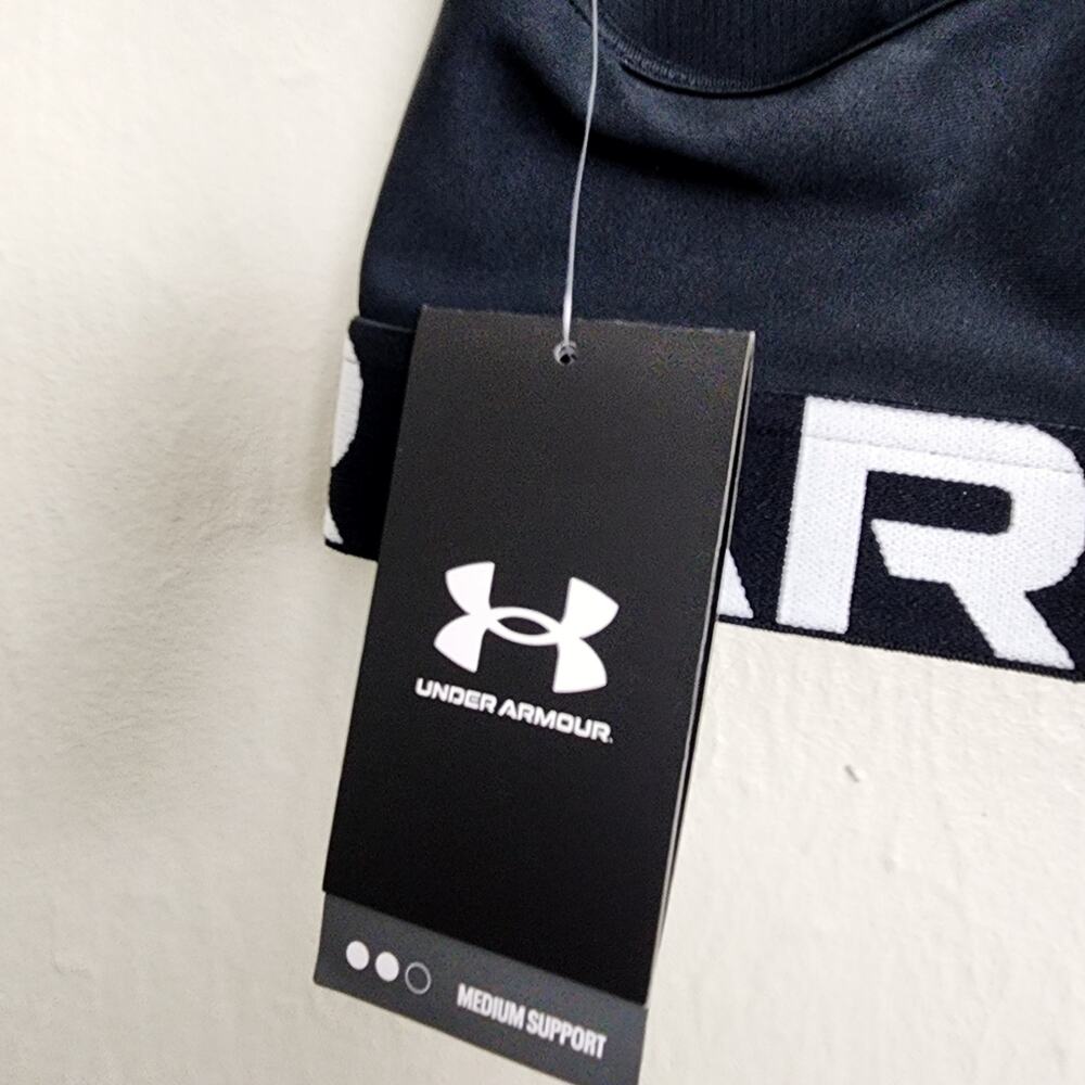 Under Armour NWT HeatGear Mid Branded Sports Bra Black Compression Support Large - Picture 11 of 13
